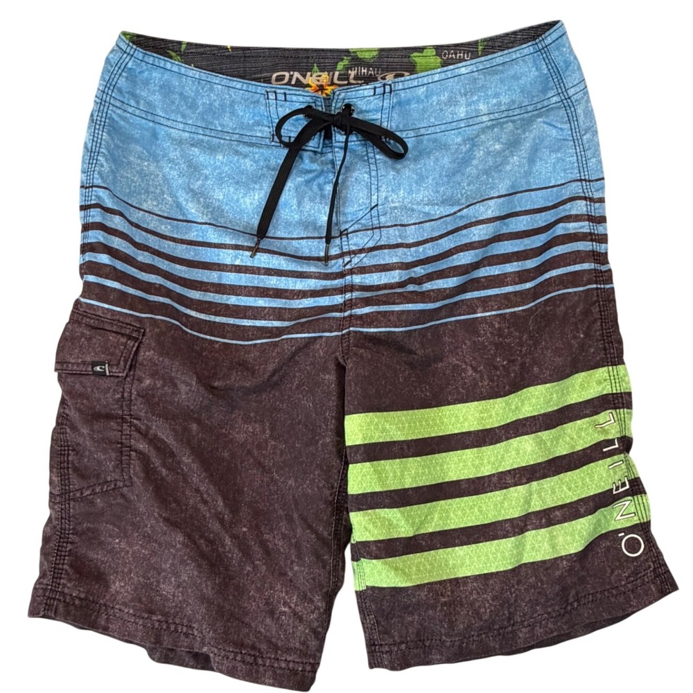 Oneill Board Shorts Mens 32 Striped Cargo Swim Trunks Surf Costal Beachwear